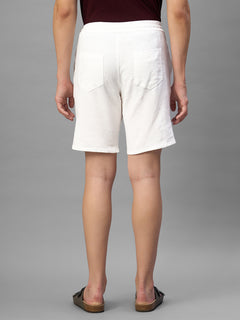 Men's White Cotton Linen Regular Fit Shorts