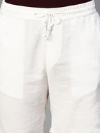 Men's White Cotton Linen Regular Fit Shorts