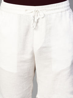 Men's White Cotton Linen Regular Fit Shorts