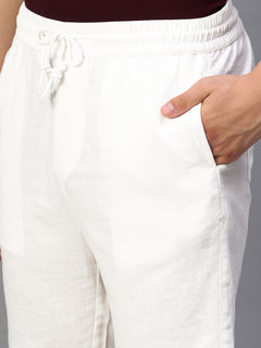 Men's White Cotton Linen Regular Fit Shorts