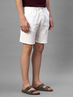 Men's White Cotton Linen Regular Fit Shorts