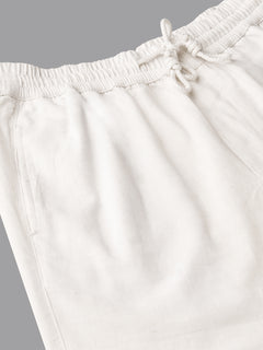 Men's White Cotton Linen Regular Fit Shorts