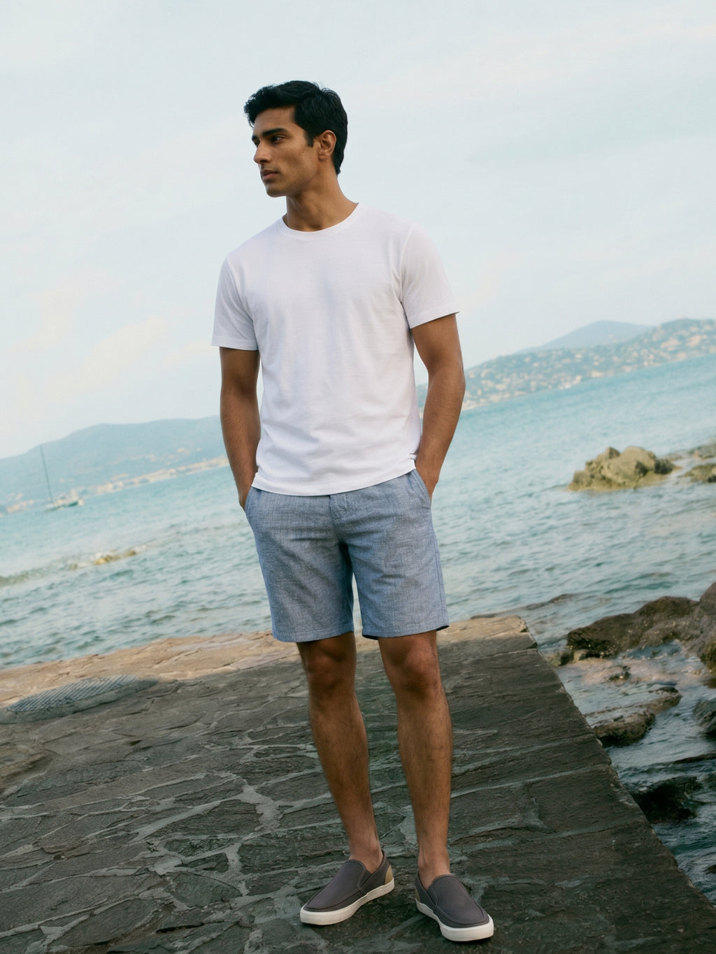 Men's Navy Cotton Linen Regular Fit Shorts