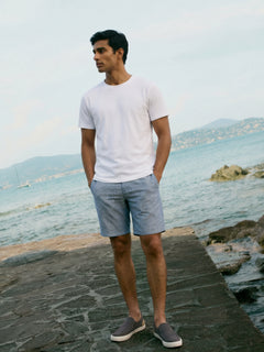 Men's Navy Cotton Linen Regular Fit Shorts