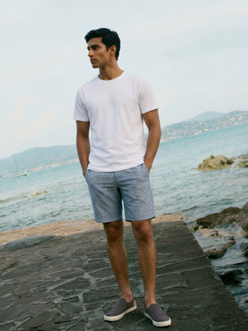 Men's Navy Cotton Linen Regular Fit Shorts