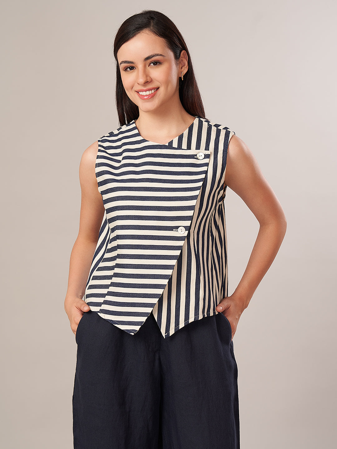 Women's Cotton Lycra Regular Fit Blouse Denim