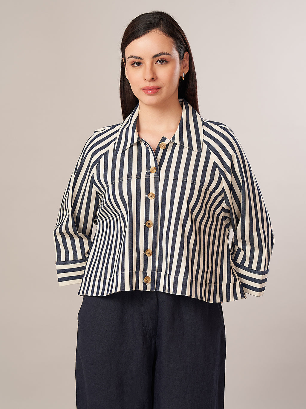 Women's Cotton Lycra Regular Fit Jacket Denim