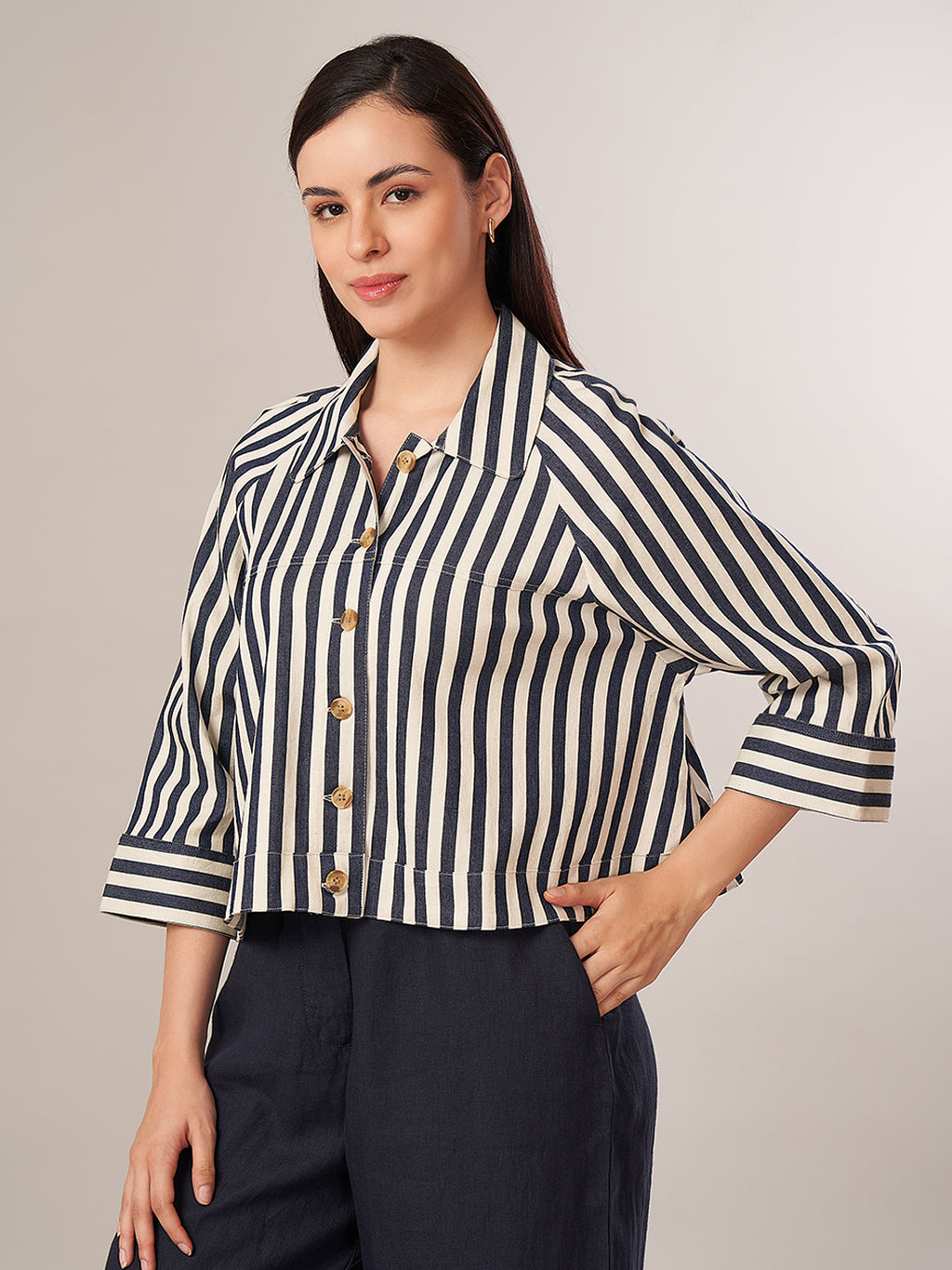 Women's Cotton Lycra Regular Fit Jacket Denim