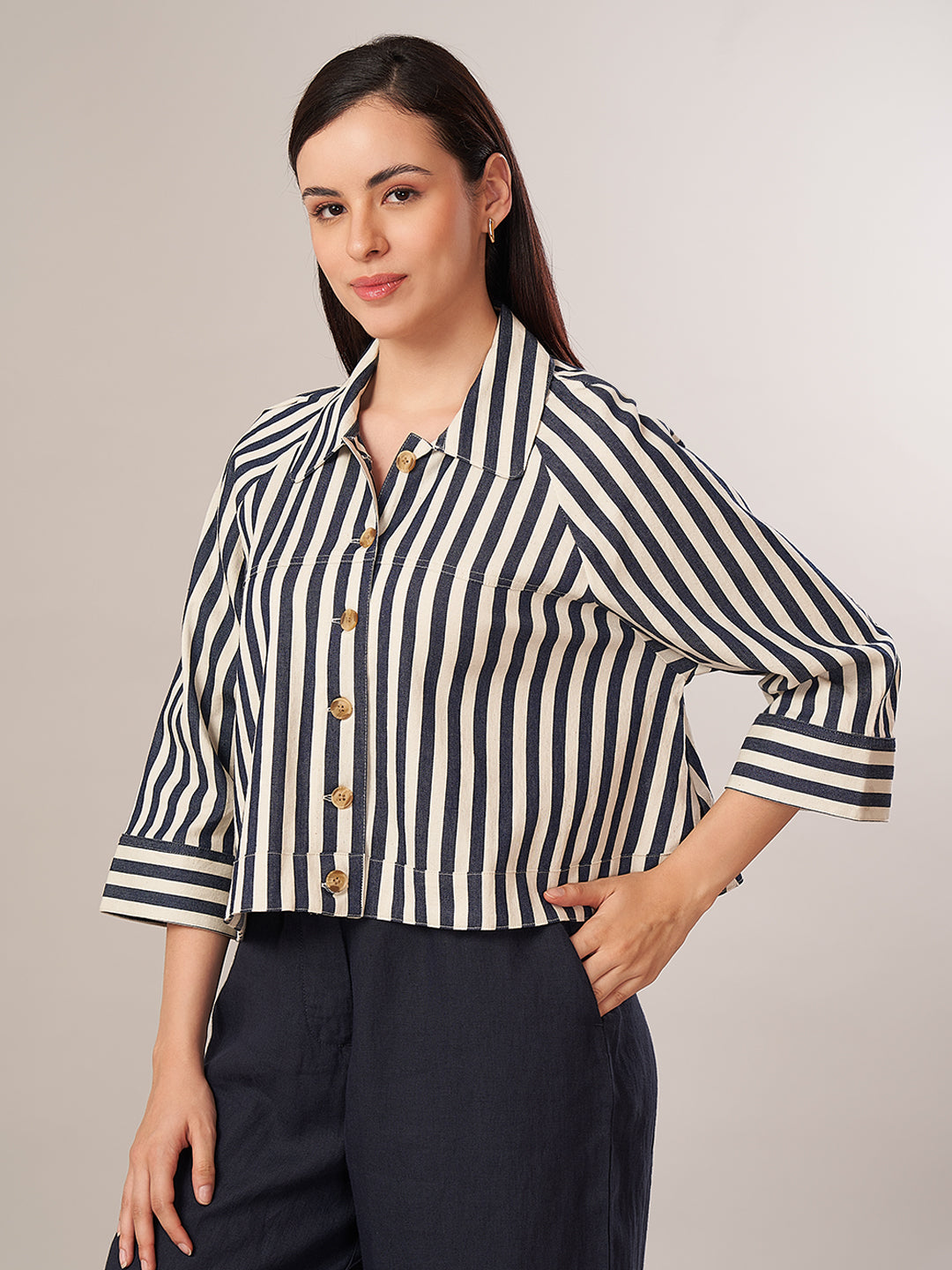 Women's Cotton Lycra Regular Fit Jacket Denim