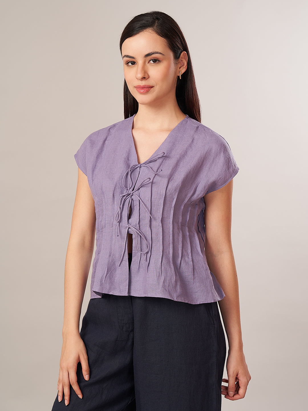 Women's 100% Linen Regular Fit Blouse Purple