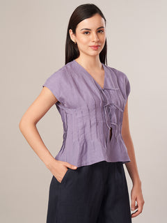 Women's 100% Linen Regular Fit Blouse Purple