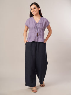 Women's 100% Linen Regular Fit Blouse Purple