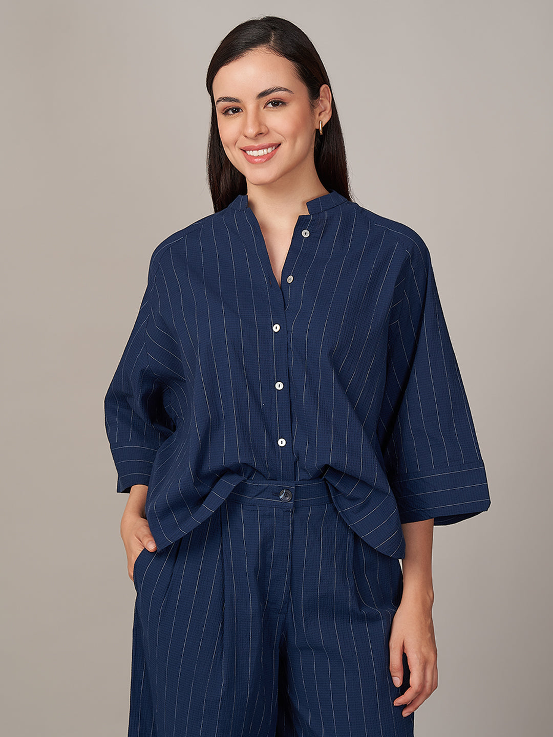 Women's Cotton Lycra Relax Fit Blouse Navy
