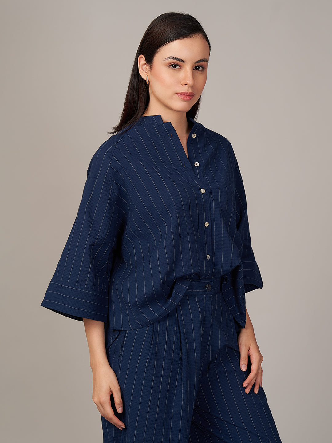 Women's Cotton Lycra Relax Fit Blouse Navy