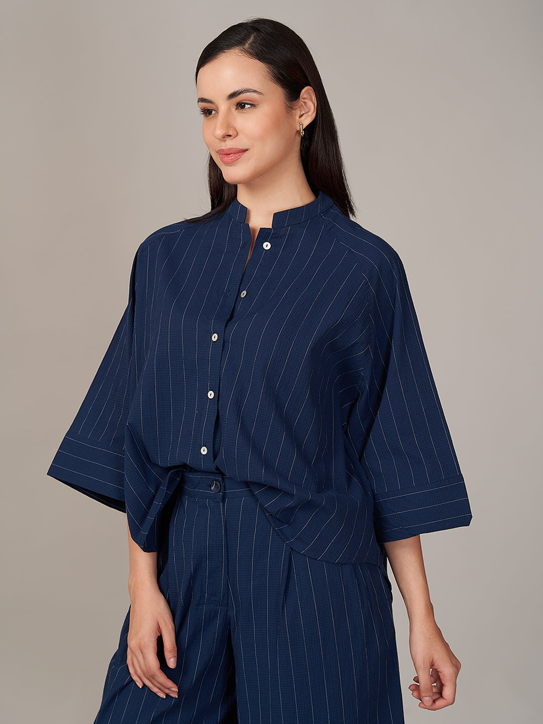 Women's Cotton Lycra Relax Fit Blouse Navy
