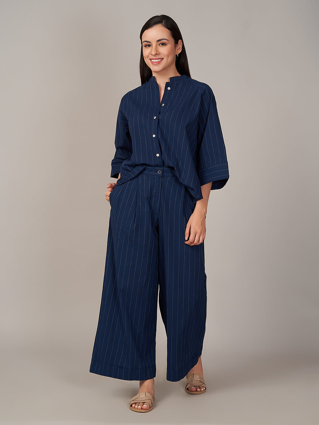Women's Cotton Lycra Relax Fit Blouse Navy