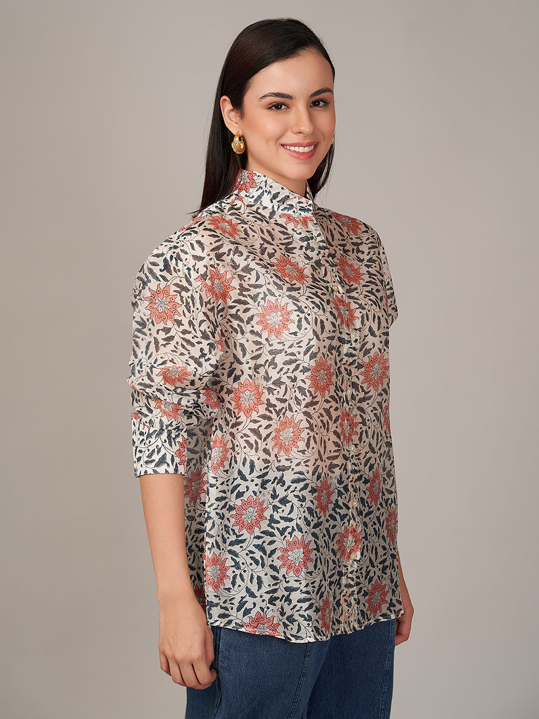 Women's Cotton Silk Boxy Fit Blouse Peach