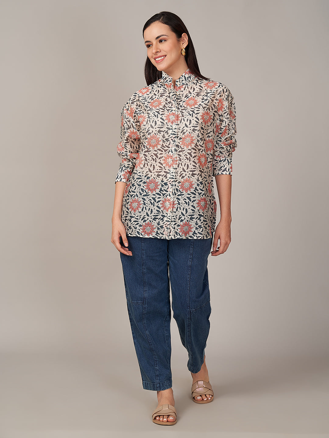 Women's Cotton Silk Boxy Fit Blouse Peach