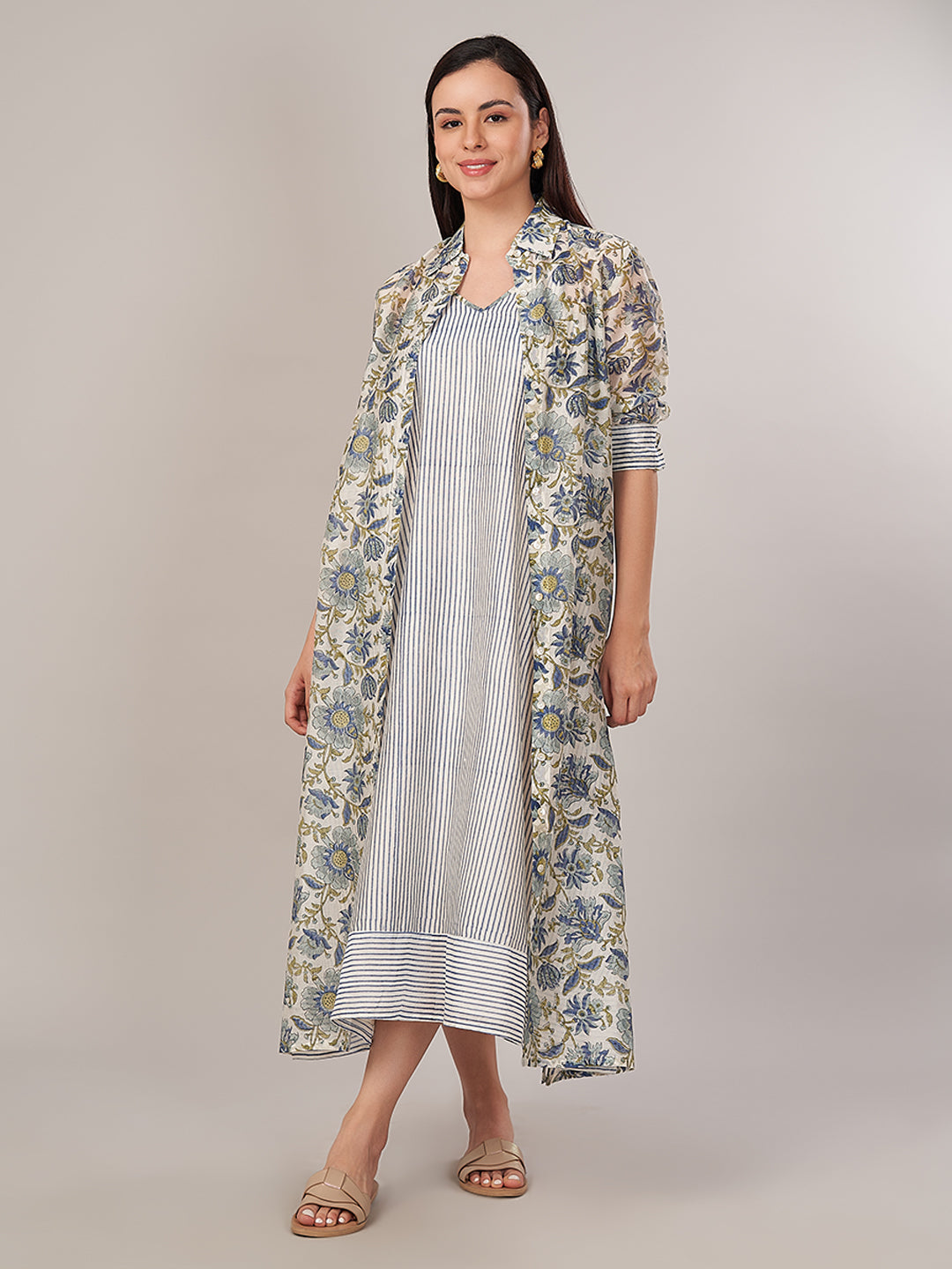 Women's Cotton Silk Regular Fit Dress Blue