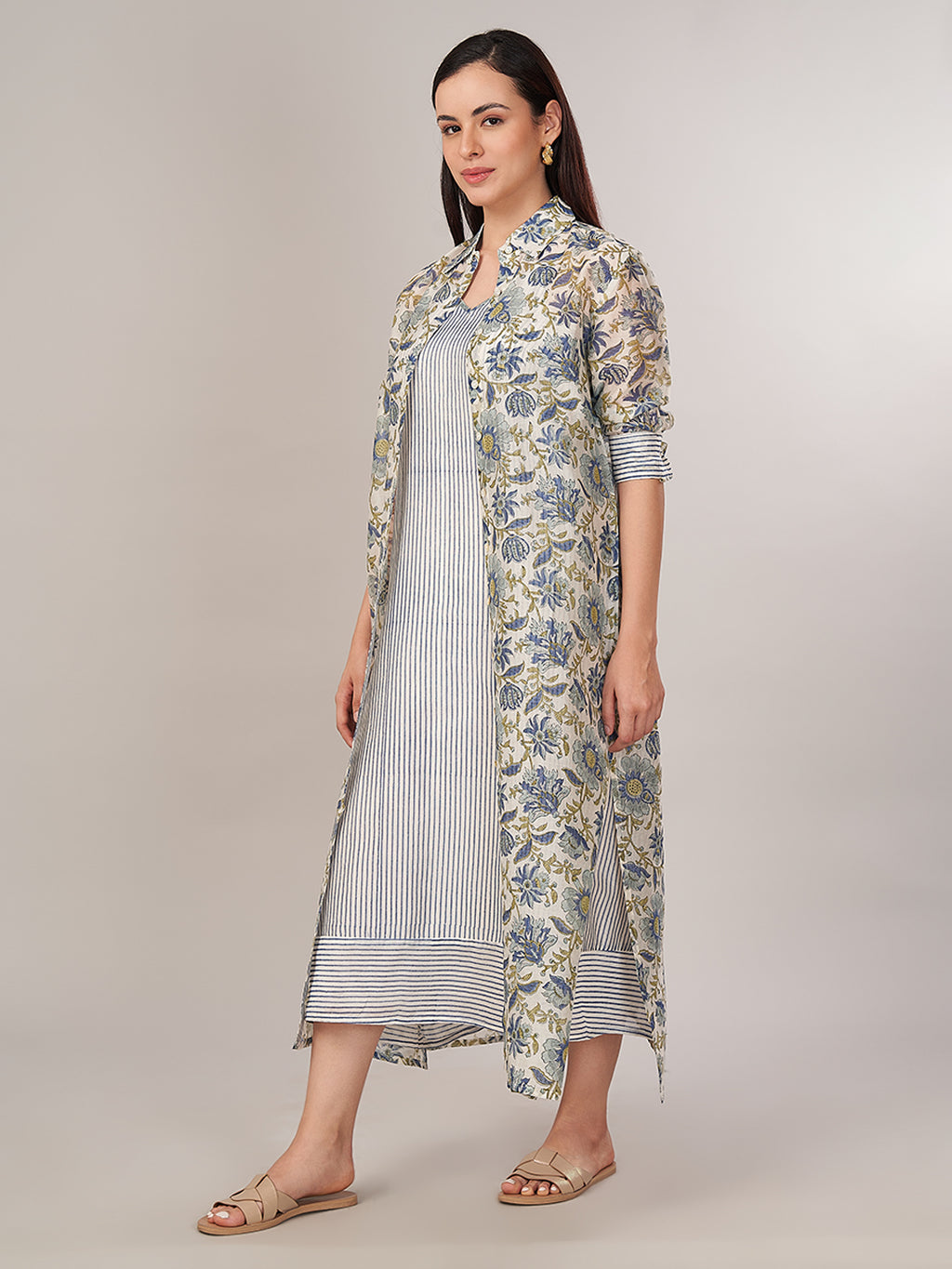 Women's Cotton Silk Regular Fit Jacket Blue