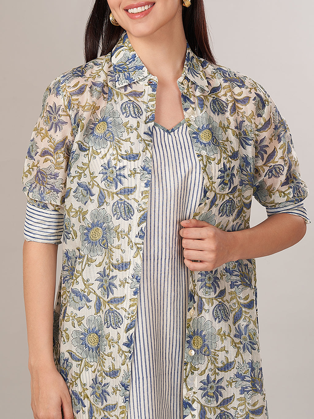 Women's Cotton Silk Regular Fit Jacket Blue