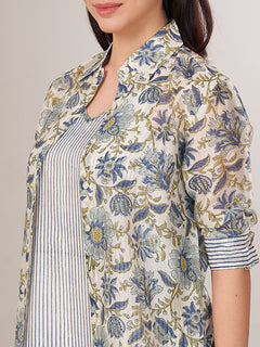 Women's Cotton Silk Regular Fit Jacket Blue