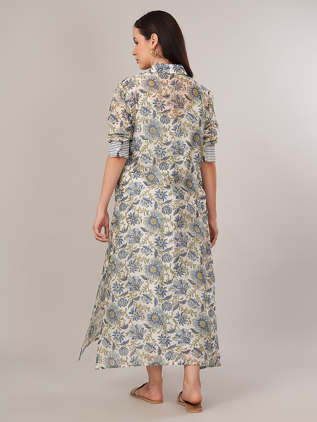 Women's Cotton Silk Regular Fit Dress Blue