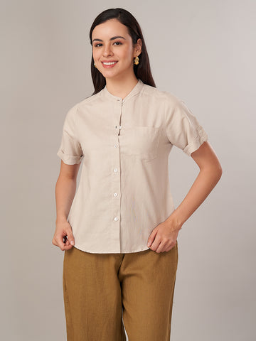 Women's Linen Cotton Regular Fit Blouse Sand