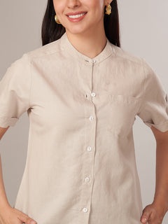 Women's Linen Cotton Regular Fit Blouse Sand