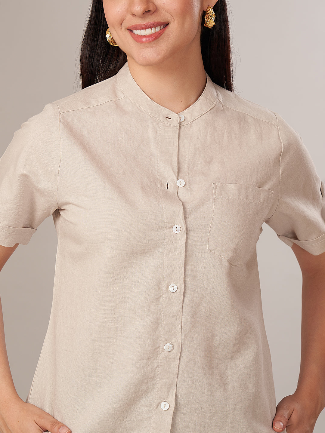 Women's Linen Cotton Regular Fit Blouse Sand
