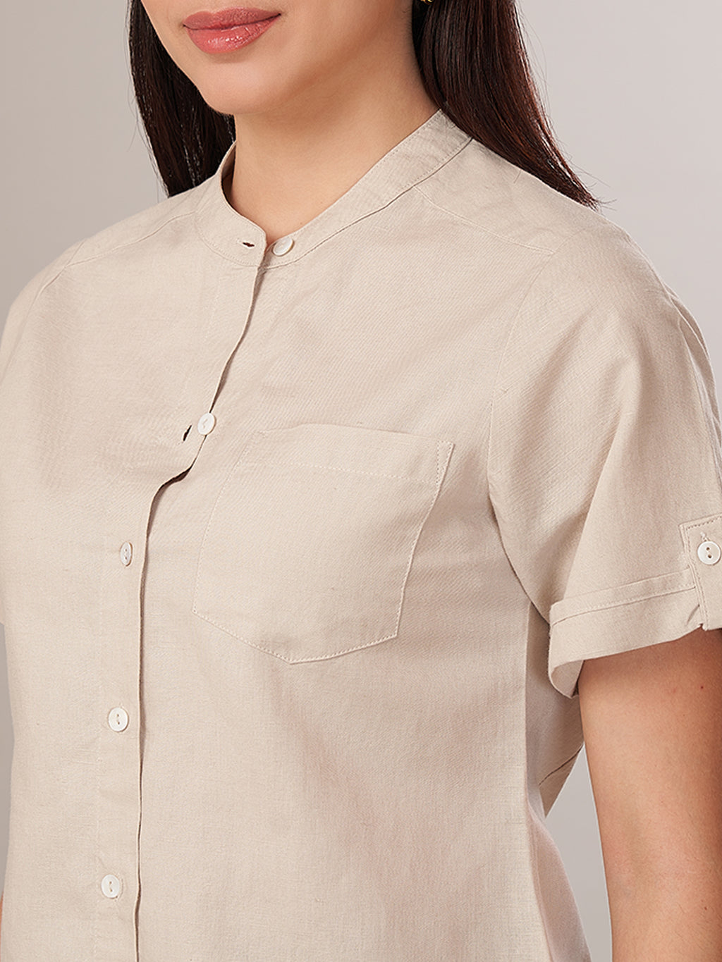 Women's Linen Cotton Regular Fit Blouse Sand