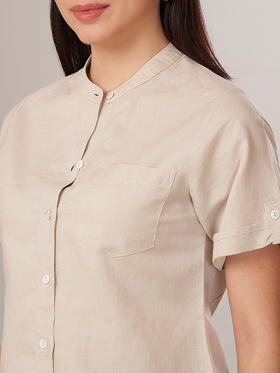 Women's Linen Cotton Regular Fit Blouse Sand