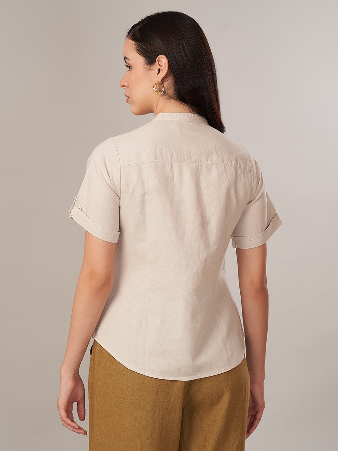 Women's Linen Cotton Regular Fit Blouse Sand