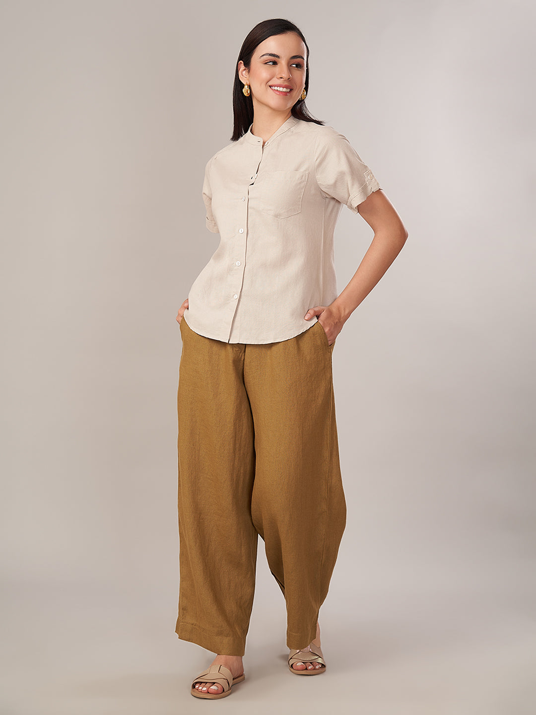 Women's Linen Cotton Regular Fit Blouse Sand