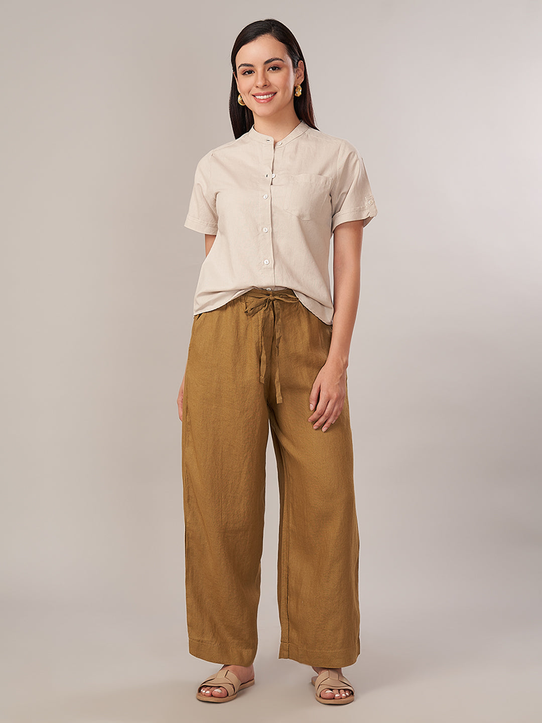 Women's 100% Linen Regular Fit Pant Mustard