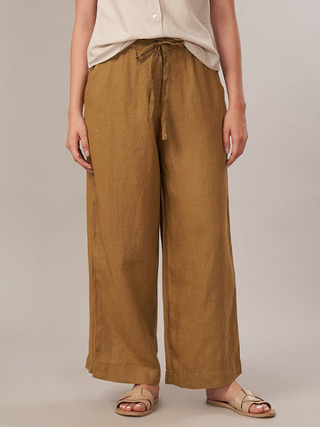 Women's 100% Linen Regular Fit Pant Mustard