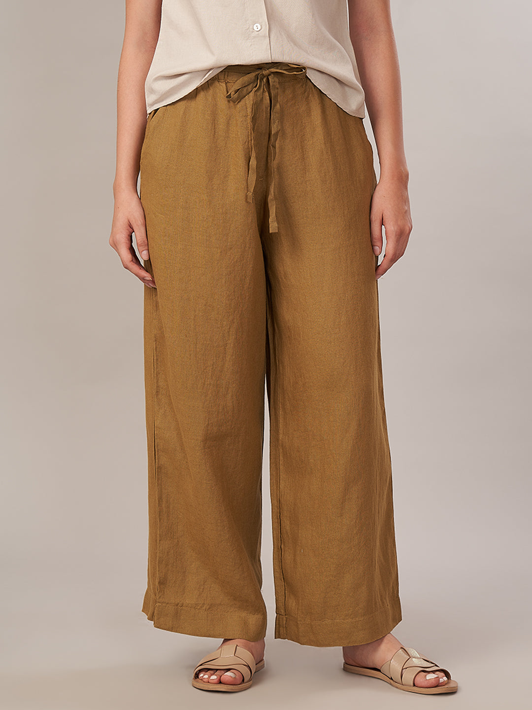 Women's 100% Linen Regular Fit Pant Mustard