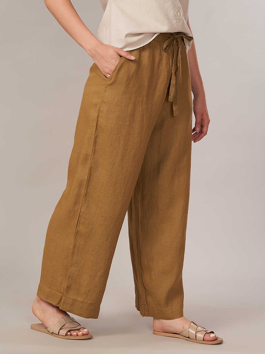 Women's 100% Linen Regular Fit Pant Mustard