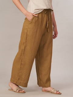 Women's 100% Linen Regular Fit Pant Mustard