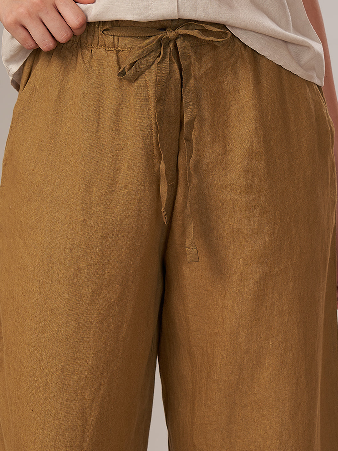 Women's 100% Linen Regular Fit Pant Mustard