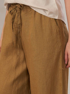 Women's 100% Linen Regular Fit Pant Mustard