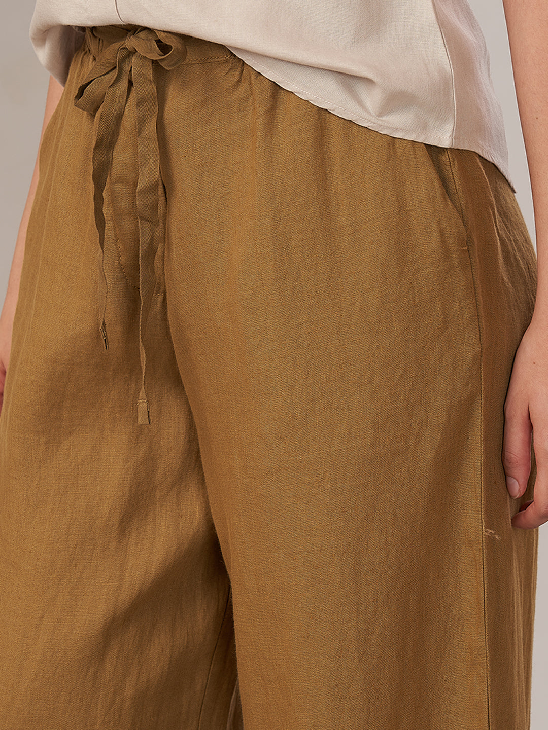 Women's 100% Linen Regular Fit Pant Mustard