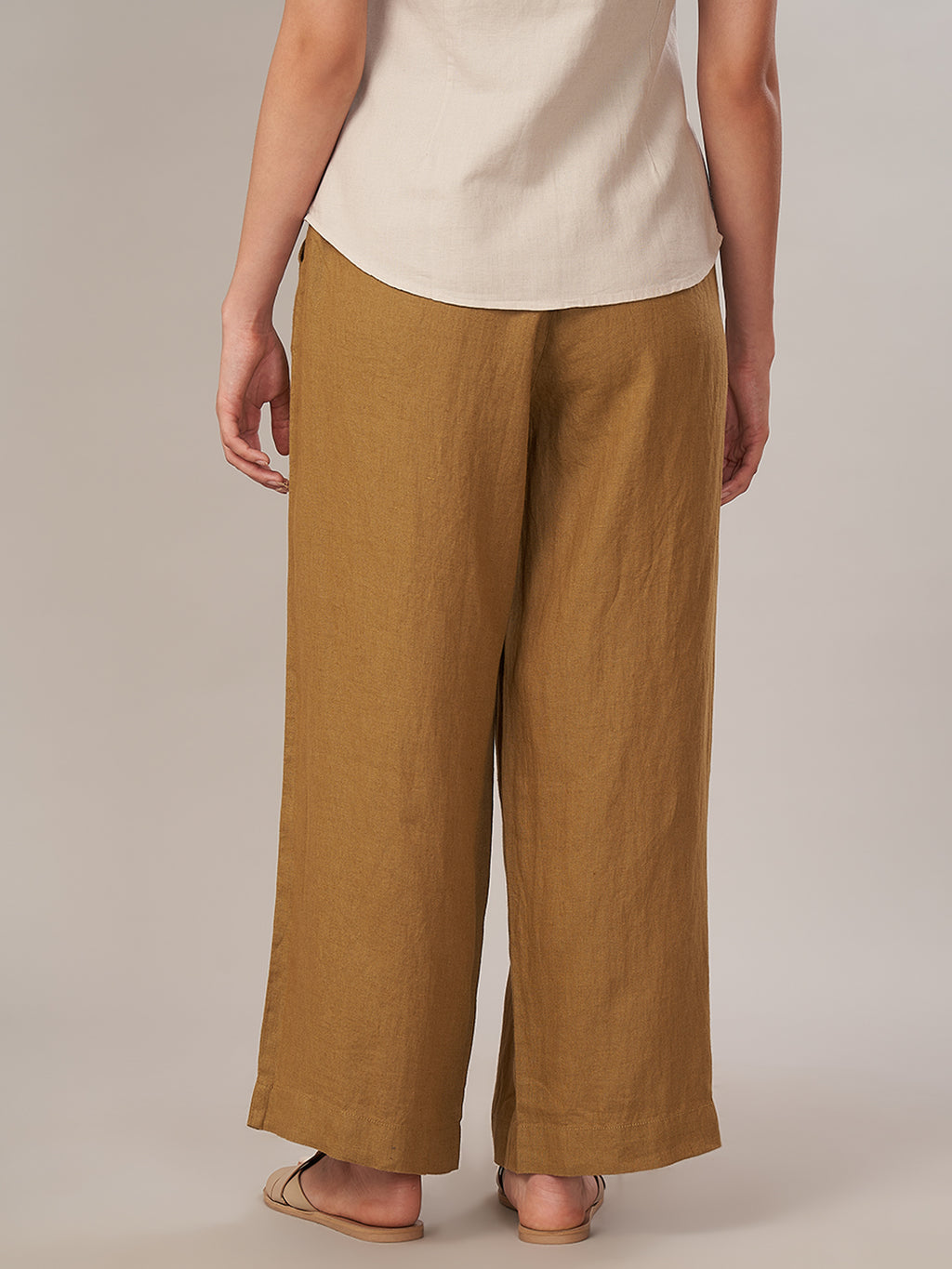 Women's 100% Linen Regular Fit Pant Mustard