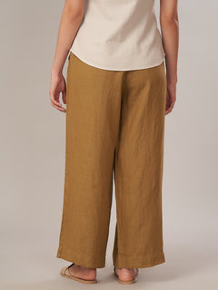 Women's 100% Linen Regular Fit Pant Mustard