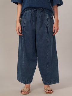 Women's 100% Cotton Barrel Leg Pant Denim Blue