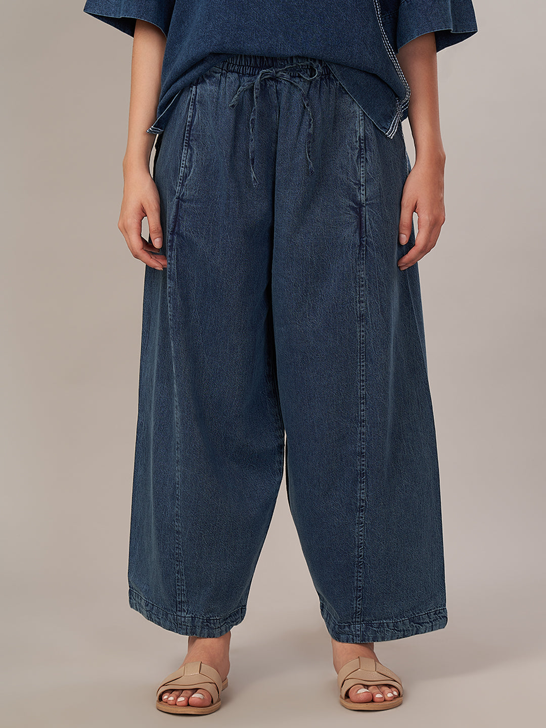 Women's 100% Cotton Barrel Leg Pant Denim Blue