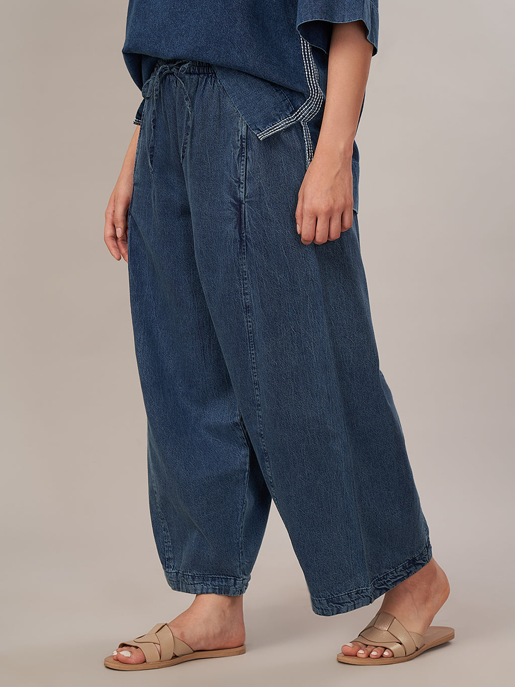 Women's 100% Cotton Barrel Leg Pant Denim Blue
