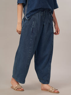 Women's 100% Cotton Barrel Leg Pant Denim Blue