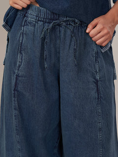 Women's 100% Cotton Barrel Leg Pant Denim Blue