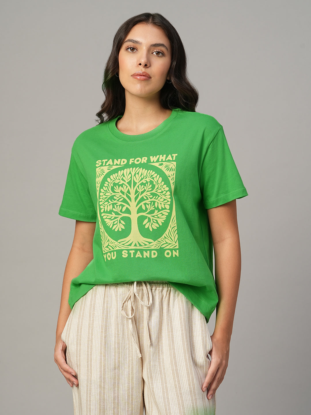 Women's Green 100% Organic Cotton Regular Fit Tshirt
